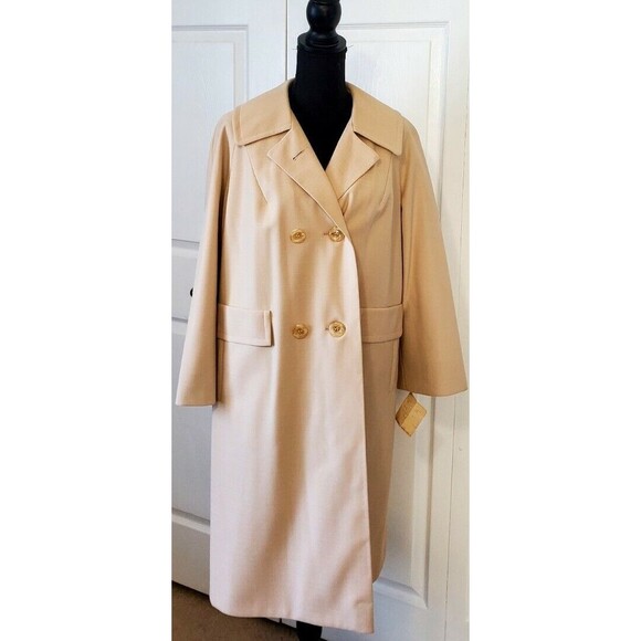 VTG J L Hudson's NWT Beige Lined Double Breasted Coat Button down Overcoat Sz 14 - Picture 1 of 7
